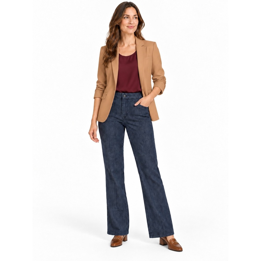 NYDJ Michelle Trouser Jeans 8 Dark Wash Flare Lift Tuck Office Teacher Nautical